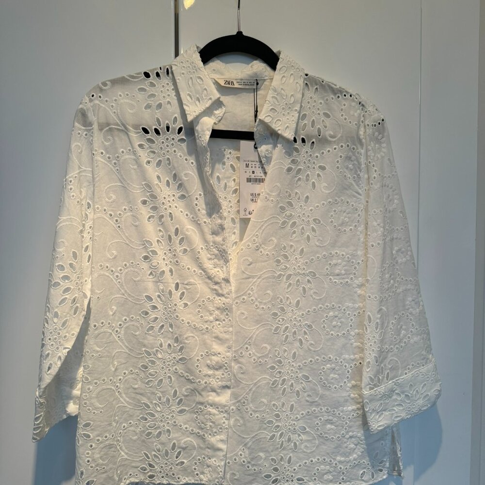 Zara Eyelet White Blouse